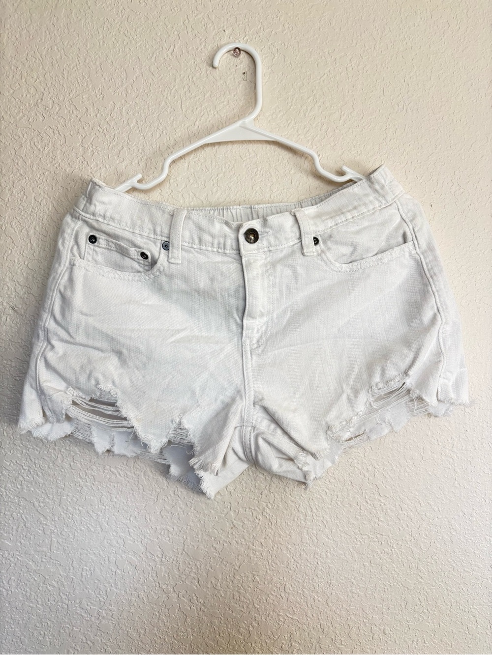 aerie White Distressed Denim Cutoff Shorts